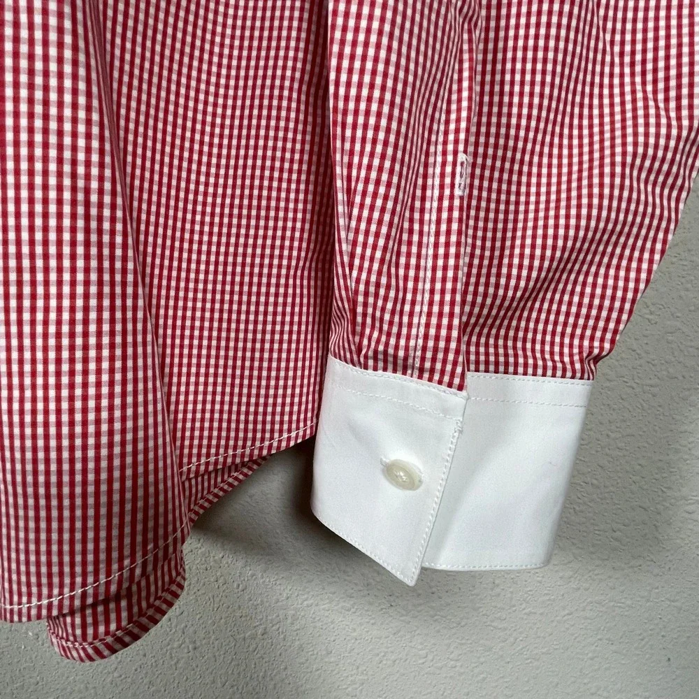 Club Monaco Dress Shirt Dapper Sartorial Men L Red White Gingham Contrast Collar